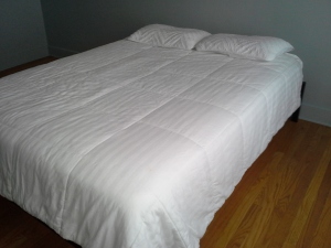 Bed includes 2 pillows, sheets and comforter